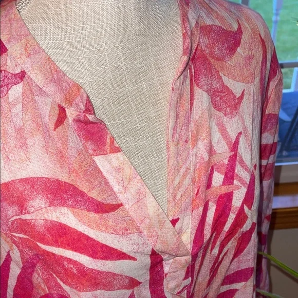 Chico's Pink and Fuchsia Leaf Print Blouse - Picture 8 of 8